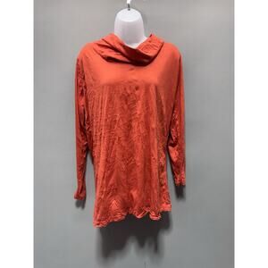 Pleats Collection by Pings Imports Orange Crinkle Cowl Neck Blouse Women’s M